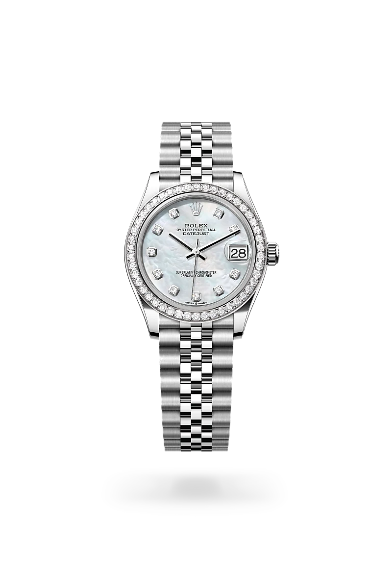 rolex Datejust in White Rolesor - combination of Oystersteel and white gold, M278384RBR-0008 - Schiffman's Jewelers