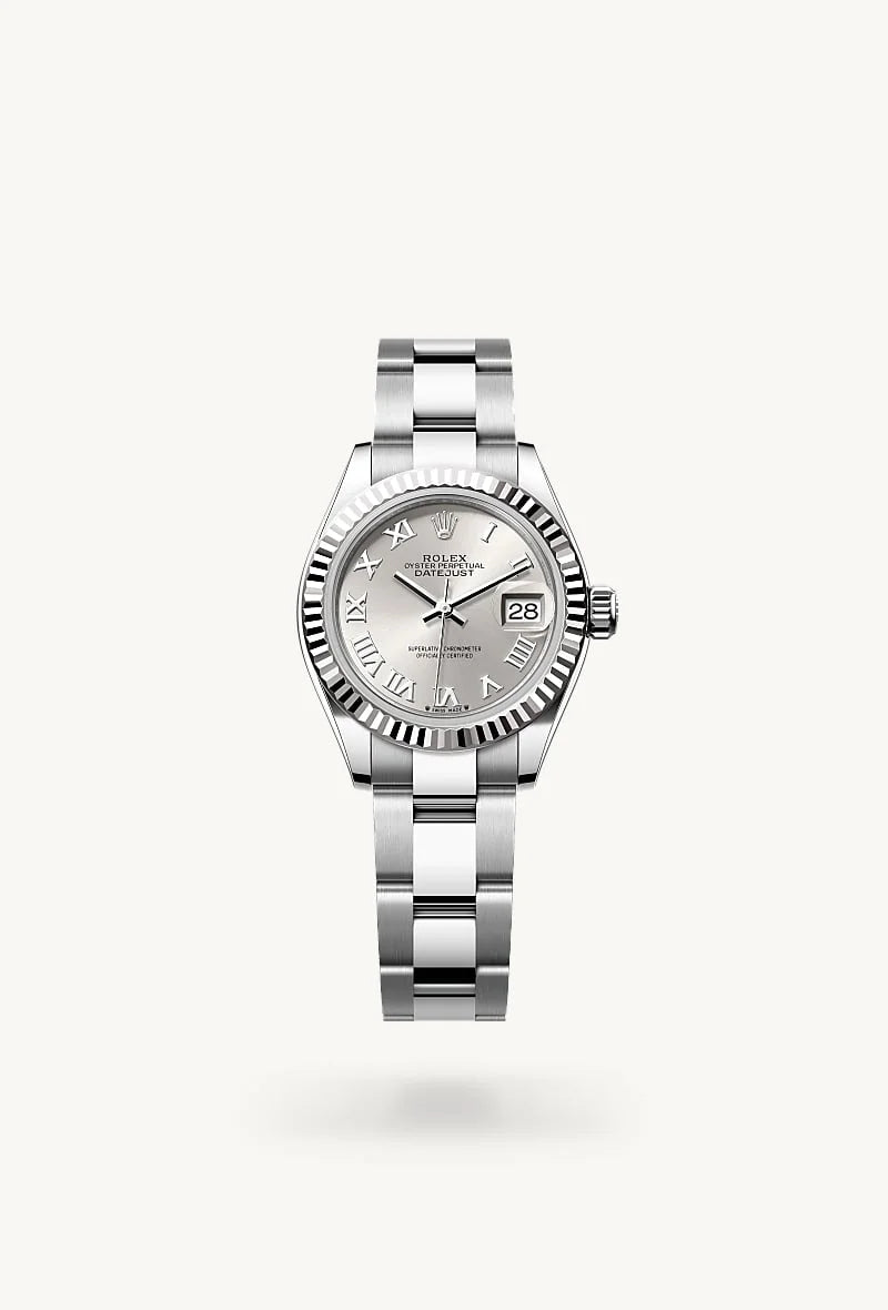 Rolex Lady-Datejust in White Rolesor - combination of Oystersteel and white gold, M279174-0008 - Schiffman's Jewelers