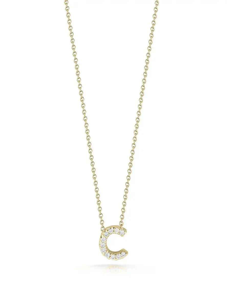 Tiny Treasures Diamond Love Letter "C" Pendant in 18K Yellow Gold, Adjustable Chain