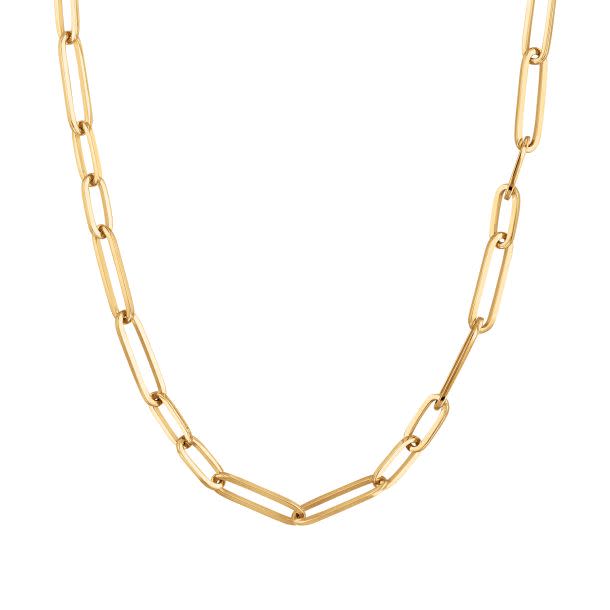 Designer Gold Alternating Oval Paperclip Link Chain in 18K Gold, 18in
