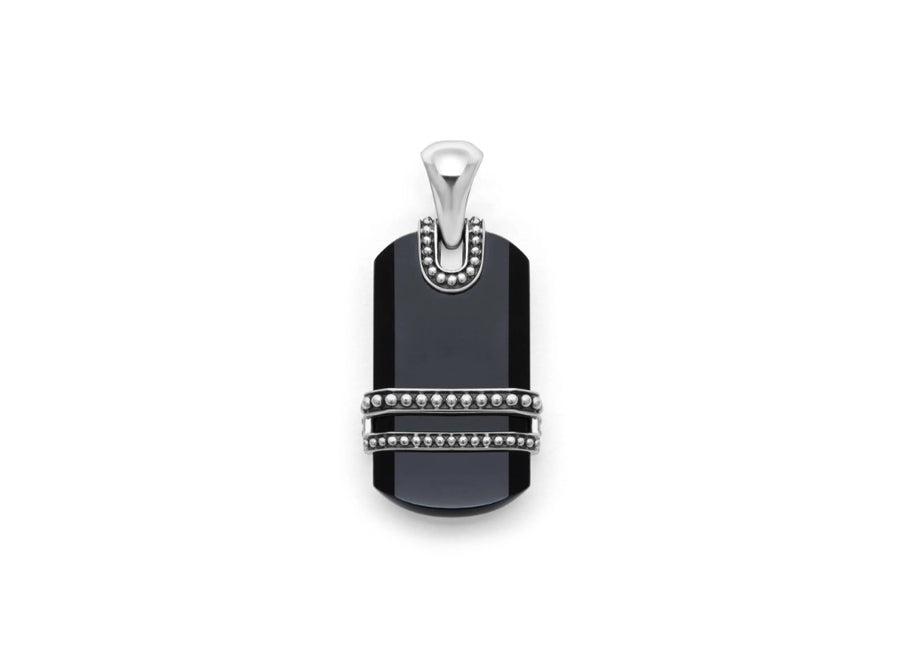 Anthem Black Agate 35x15mm Tag Pendant in Sterling Silver without Chain