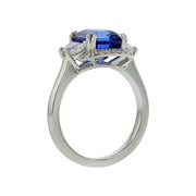 4.34ct Ceylon Sapphire and 0.64ct Diamond Halo Ring in Platinum, size 6.5