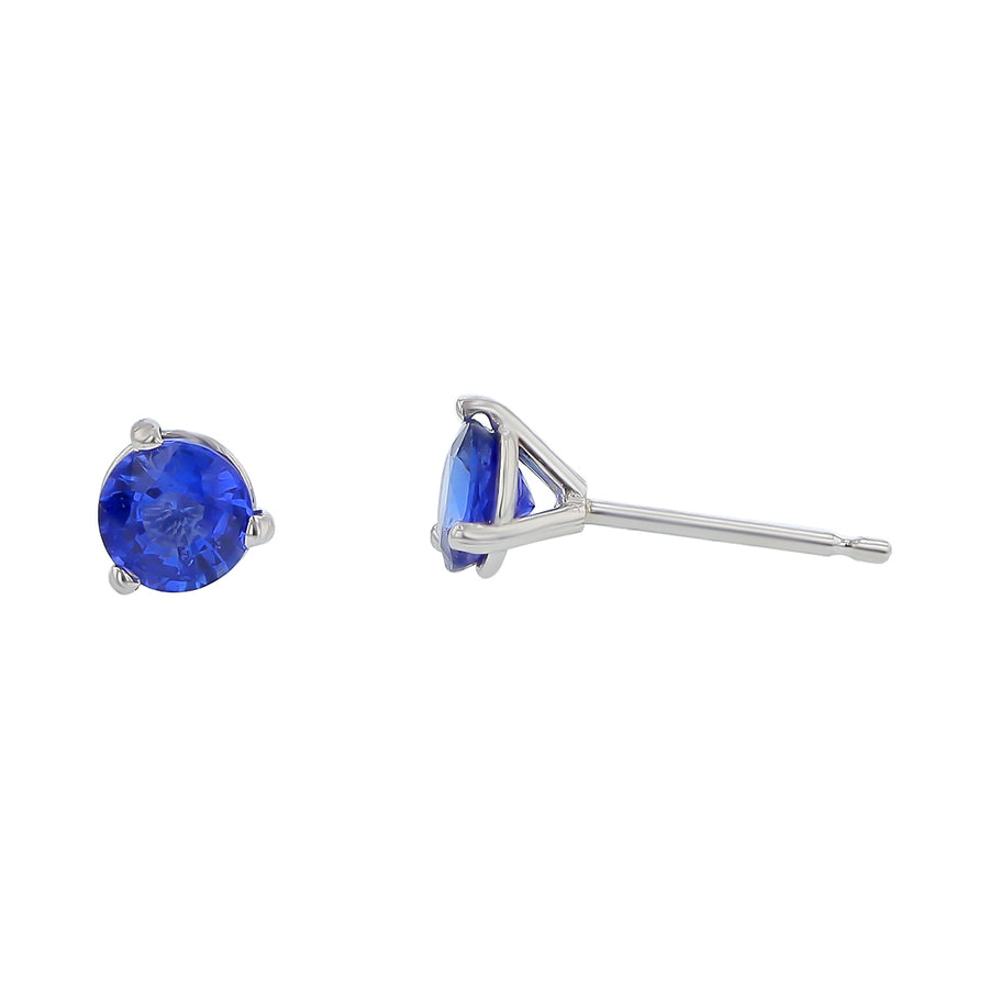 0.97ct 4.5mm Round Ceylon Sapphire Stud Earrings in 18K White Gold