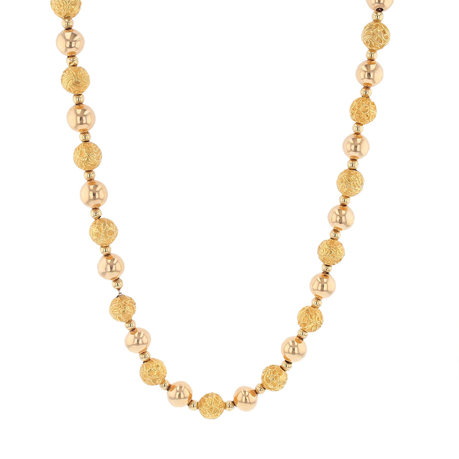 Round and Fancy Bead Necklace in 18k Yellow Gold, 26in