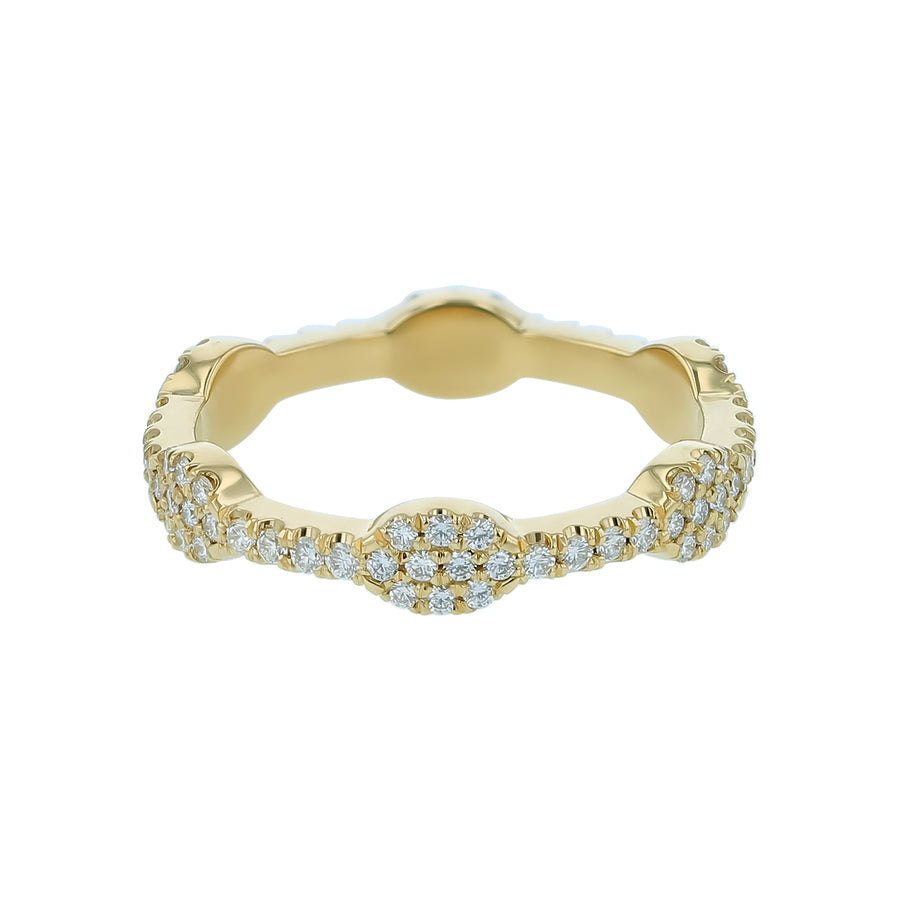 0.45ct Diamond Marquise Shaped Pave Band in 18K Yellow Gold, Size 6