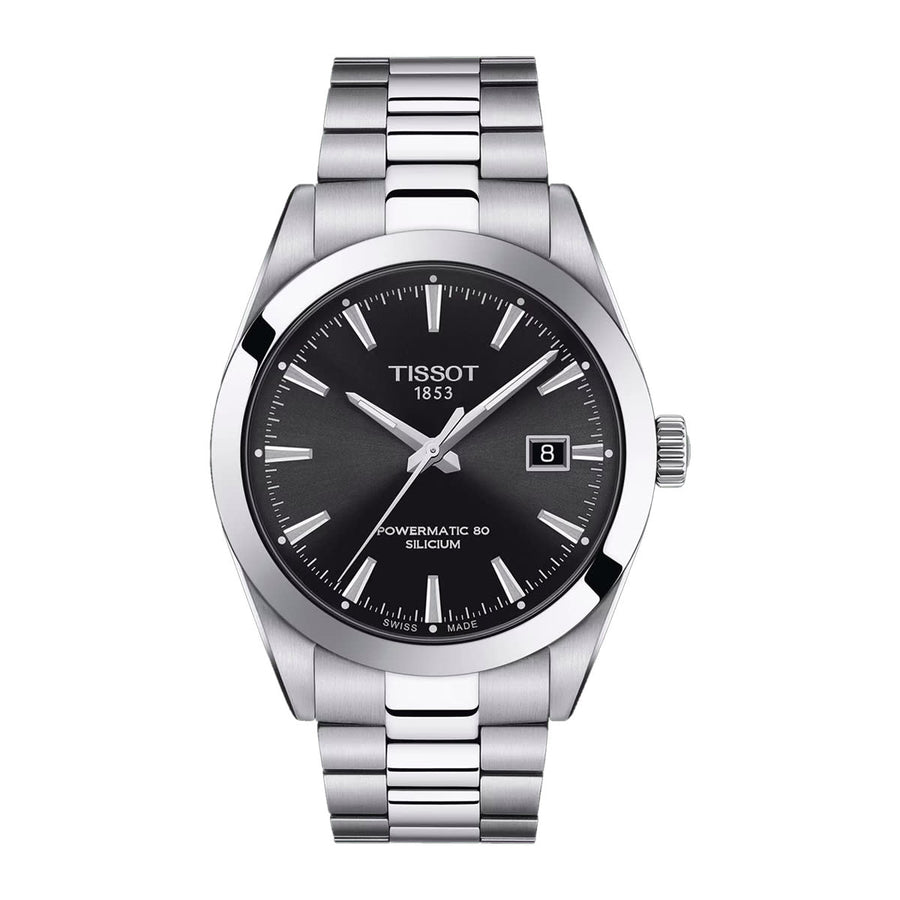 40mm Gentleman Powermatic 80 Silicium Watch with Black Dial in Stainless Steel, Bracelet