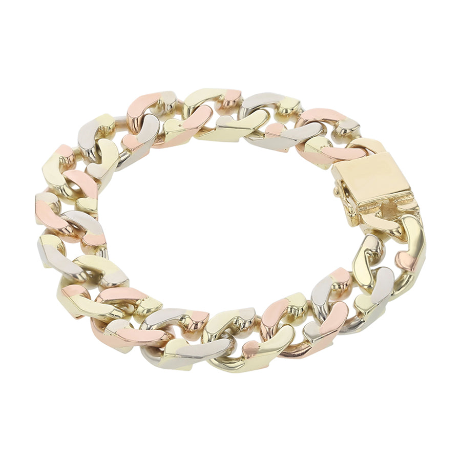 14K YELLOW GREEN AND ROSE GOLD 11.5MM 7.5" CURB LINK BRACELET 42.3DWT