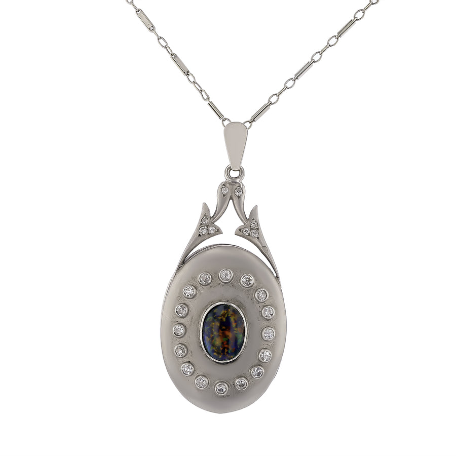 0.80ct Diamond and Cabochon Australian Black Opal Pendant in Platinum on 20in Chain