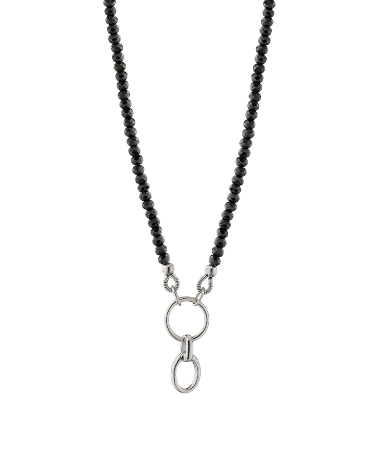 34.39ct Black Spinel Beaded Design Your Own Charm Necklace in Sterling Silver, 18"