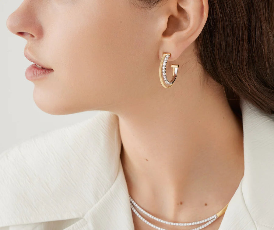 Masai Diamond Double Hoop Earrings in 18K Yellow and White Gold