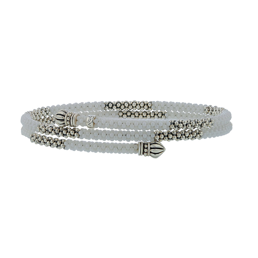 Lagos Flexible Bangle Bracelet in Sterling Silver and White Ceramic