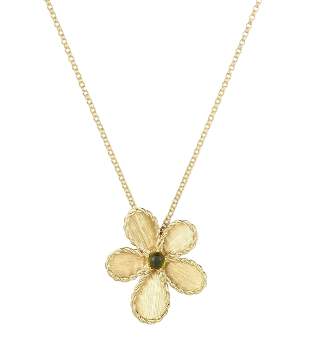 Jasmine 0.18ct Green Tourmaline Flower Pendant in 18K Yellow Gold, 17" chain