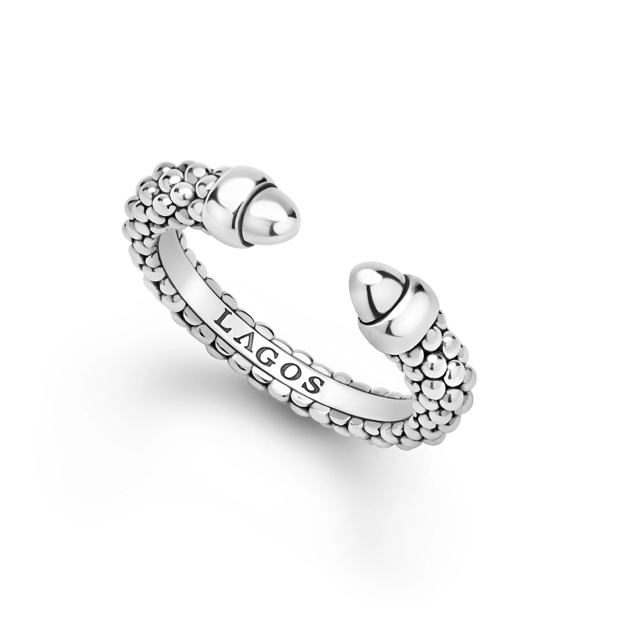 Signature Caviar 3mm Beaded Stacking Ring in Sterling Silver, size 6