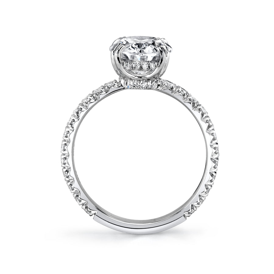 Artisan Pave 2.50ct Oval Diamond and 0.65ct Round Diamond French Cut Ring in Platinum