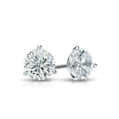 Round Brilliant Diamond 3 Prong Stud Earrings in 14K White Gold