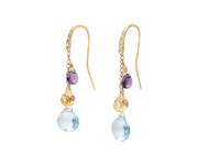 Paradise Diamond, Blue Topaz and Mixed Gemstone Drop Earrings in 18K Yellow Gold