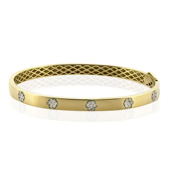 0.45ct Diamond Flower Bangle Bracelet in 18K Yellow Gold