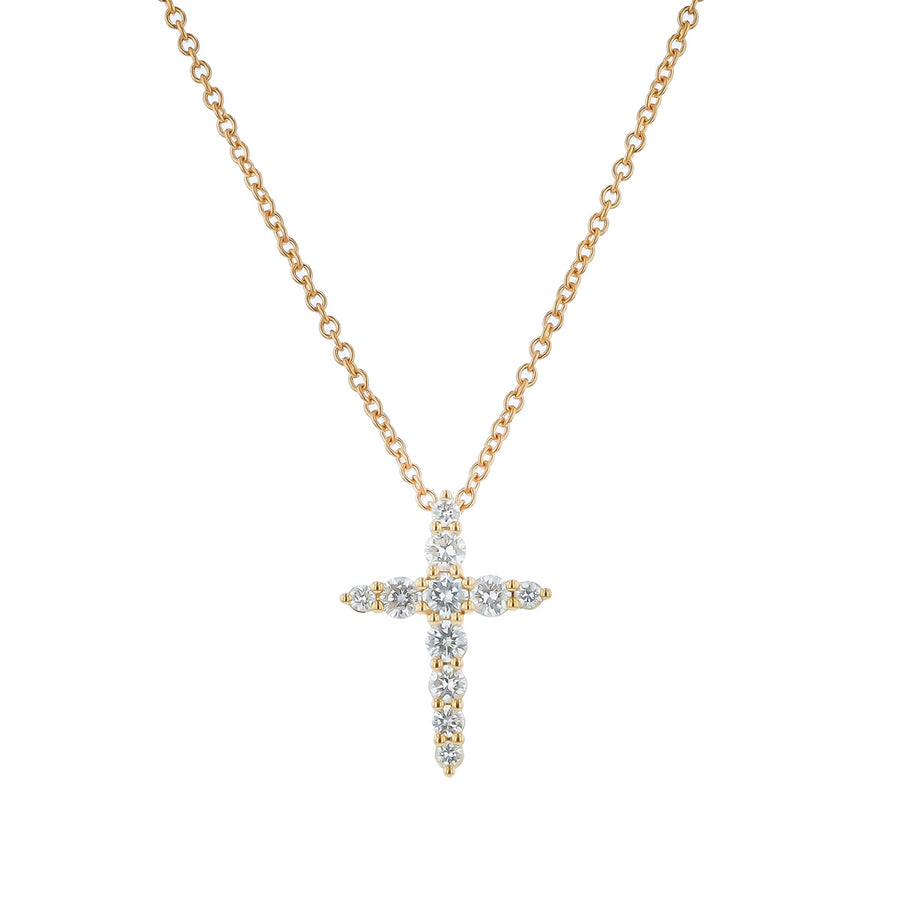 0.36-0.42Ct Graduated Diamond Cross Pendant in 18K Yellow Gold, 18" chain