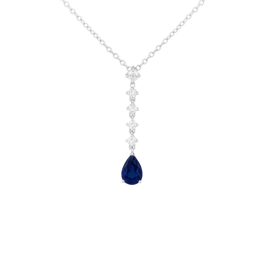 Fuji 0.60ct Sapphire and 0.17ct Diamond Drop Pendant Necklace in 18k White Gold, 17in