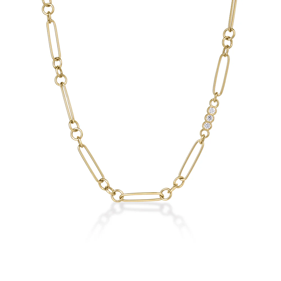 Designer Gold 0.19ct Diamond Alternating Link Necklace in 18K Yellow Gold, 18"