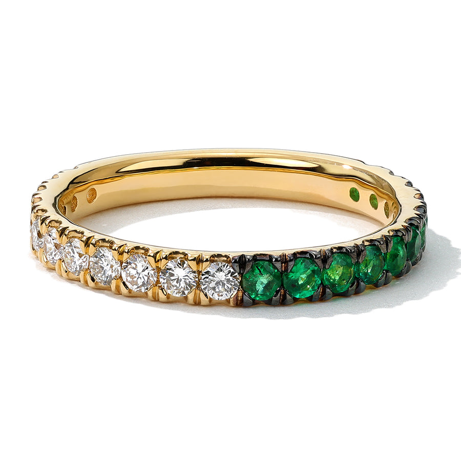 Emerald and Diamond Half and Half Ring in 18K Yellow Gold, Size 6.5