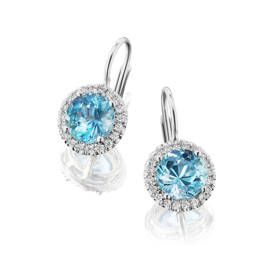 0.87ct Aquamarine and 0.14ct Diamond Halo Drop Earrings in 18K White Gold