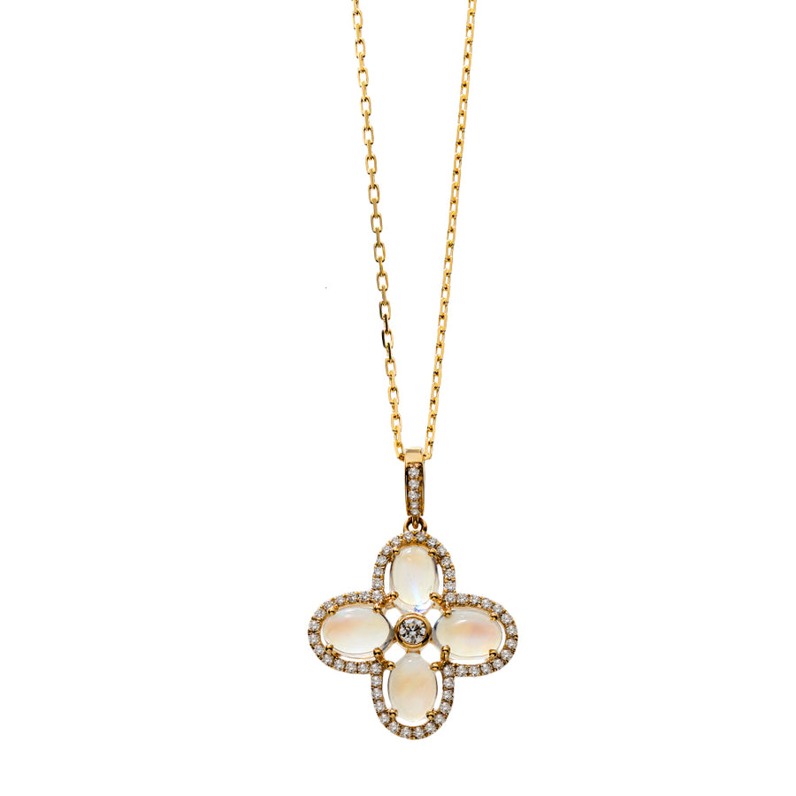 Felicity Moonstone and Diamond Quatrefoil Pendant in 18K Yellow Gold, 18in