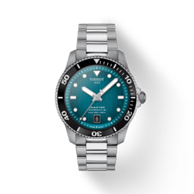 40mm Seastar Powermatic 80 Watch with Graded Turquoise-Black Dial in Stainless Steel, Bracelet