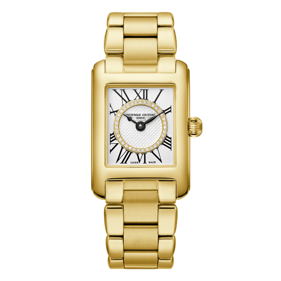 21x15mm Classics Carree Quartz Watch with White Dial in Gold Stainless Steel, Bracelet