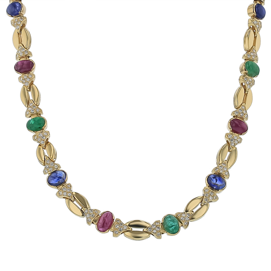 8.50ct Ruby, 6.80ct Sapphire 5.70ct Emerald and 1.86ct Diamond Necklace in 18K Yellow Gold 16.5"