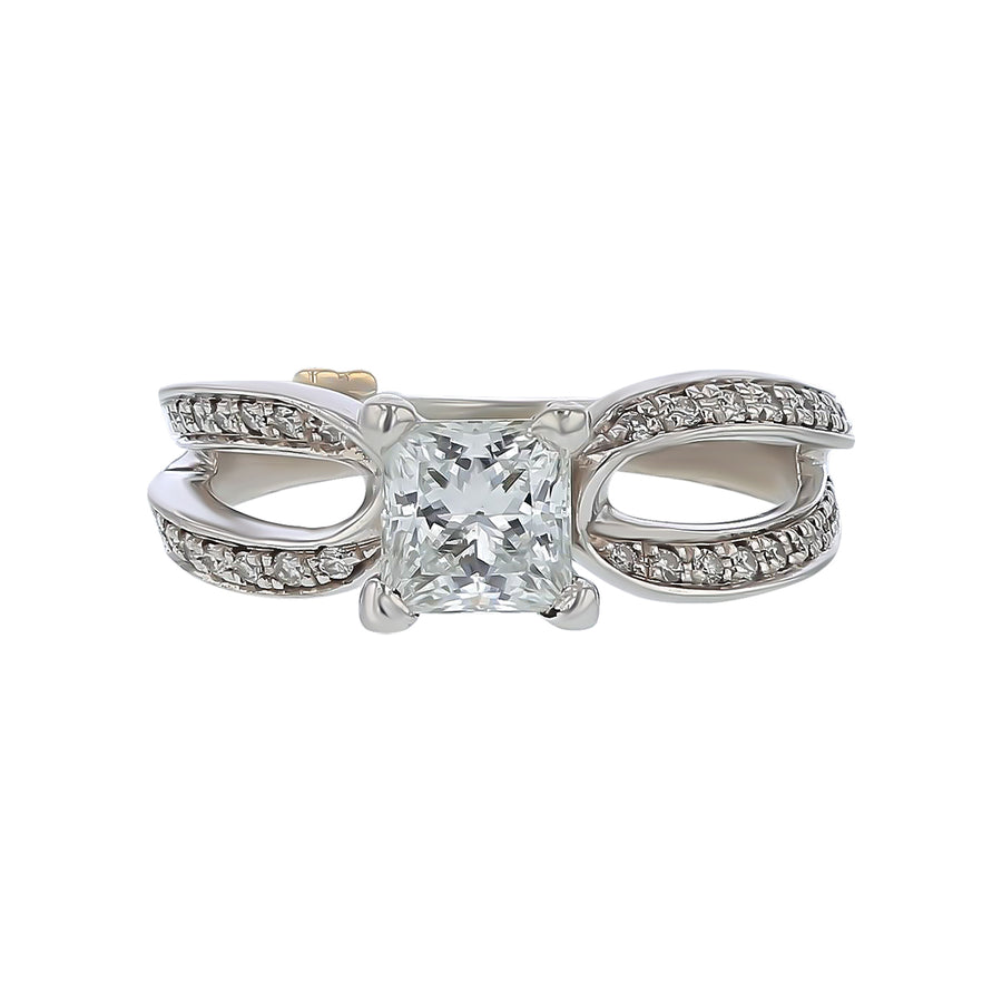 0.76ct Princess Cut Diamond and 0.12ct Diamond Ring in 14K White Gold