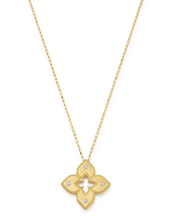 Venetian Princess Flower 0.06ct Diamond Pendant in 18K Yellow Gold, 18" chain
