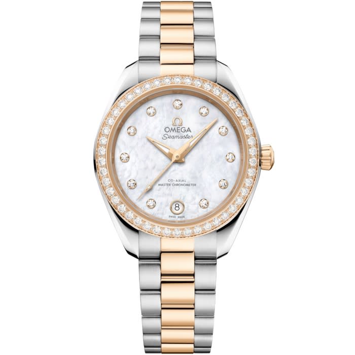 30mm Seamaster Aqua Terra Watch with Mother of Pearl Dial in Stainless Steel and 18K Yellow Gold, Bracelet
