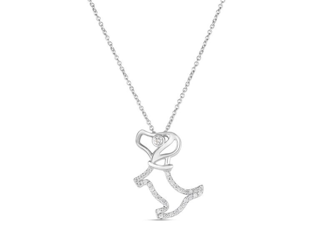 Tiny Treasures Diamond Scottie Dog Pendant in 18K White Gold, 18in