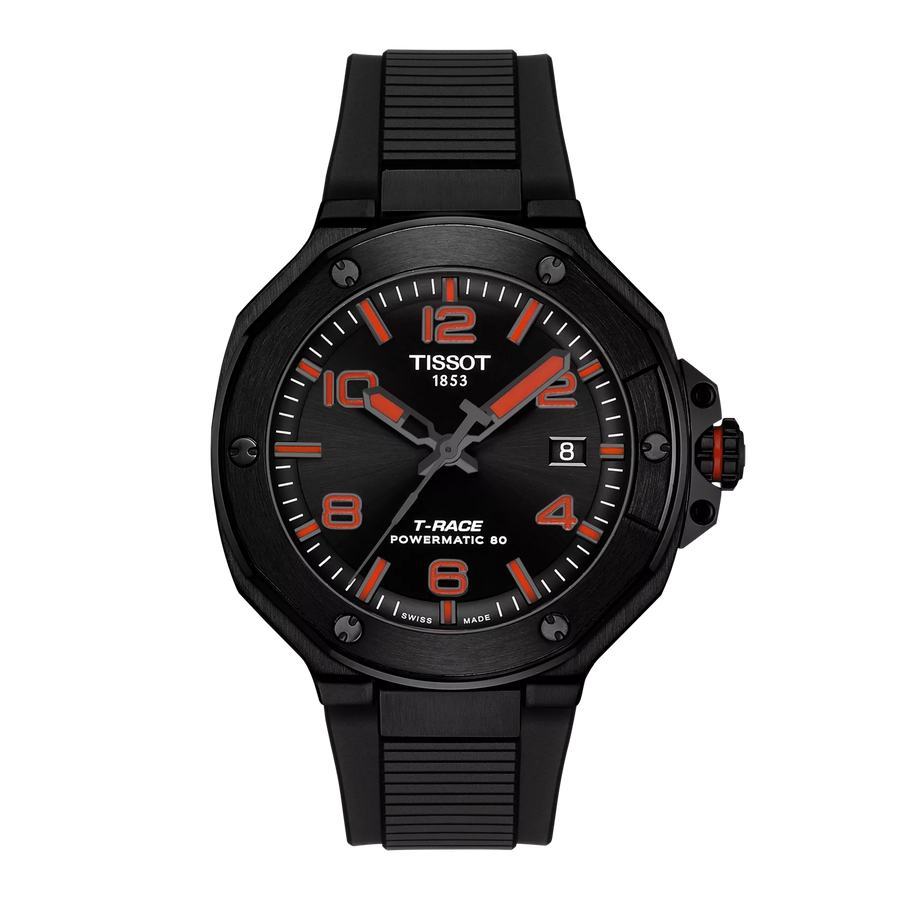 41mm T-Race Powermatic 80 Watch with Black Dial in Stainless Steel, Strap