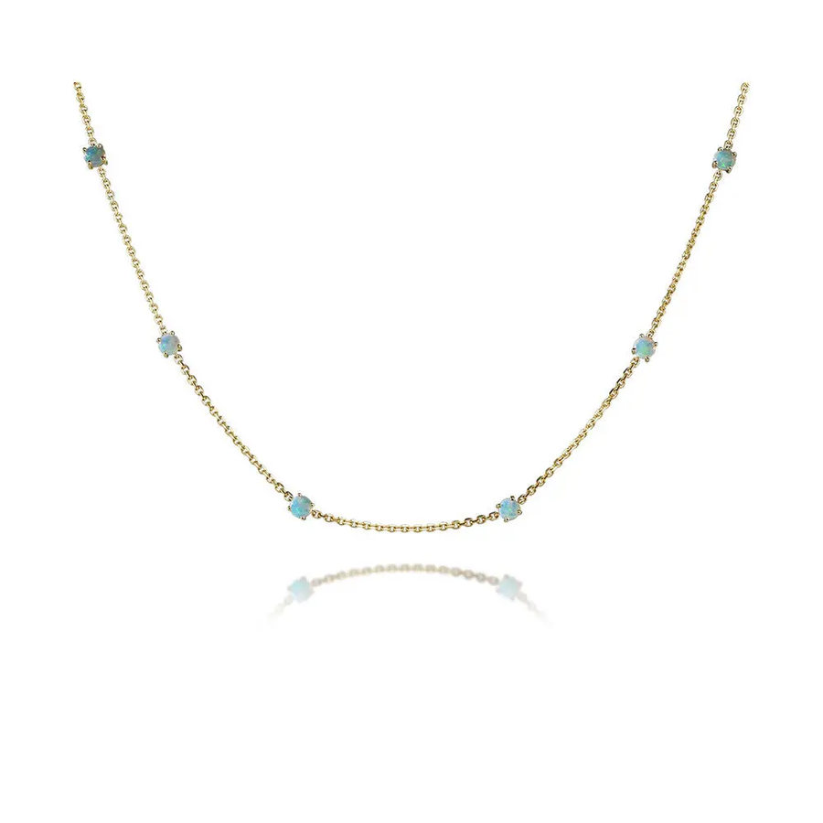 1.80ct Australian Opal Station Necklace in 14K Yellow Gold, 18"