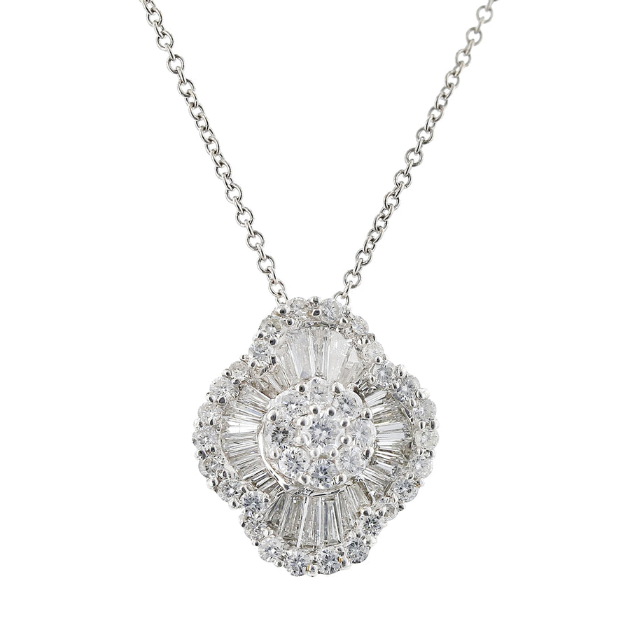 Baguette Diamond and Diamond Pendant in 18K White Gold, 16in