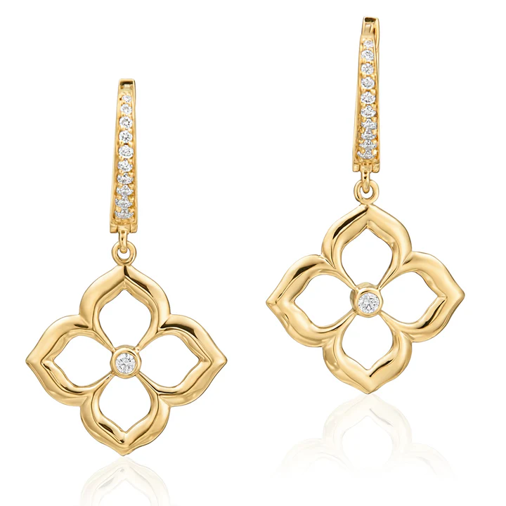 0.18ct Diamond Lotus Fleur Drop Earrings in 18K Yellow Gold