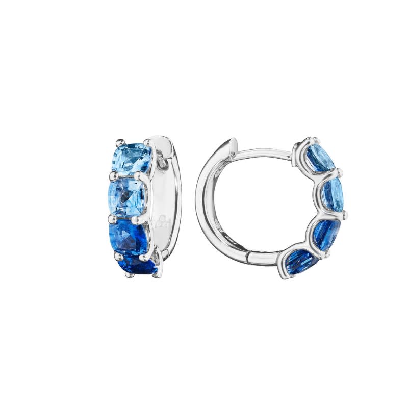 3.44ct Ombre Sapphire Huggie Hoop Earrings in 18K White Gold