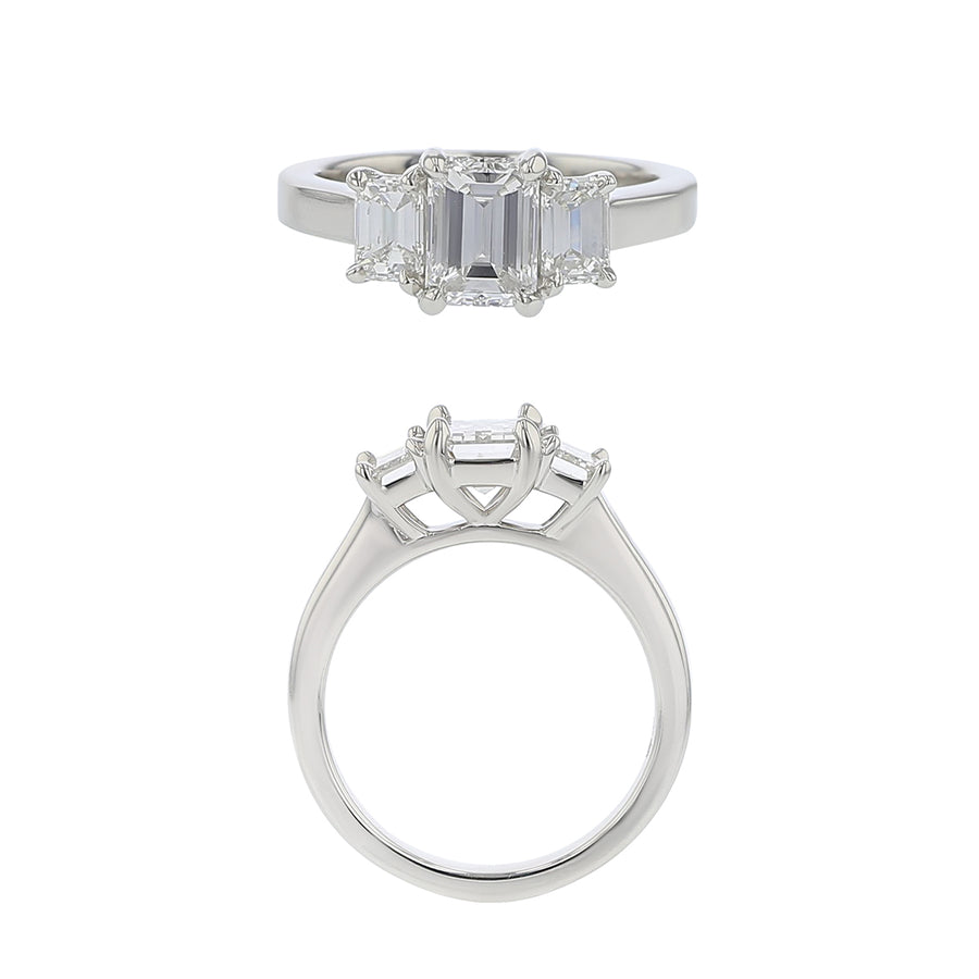 1.20ct Emerald Cut Diamond and 0.84ct Emerald Cut Diamond 3 Stone Flush Fit Ring in Platinum, size 6.5