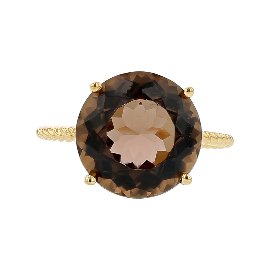 Round Smokey Quartz Solitaire Ring in 14K Yellow Gold Size 6