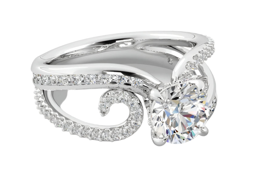 Open Loop 0.88ct Diamond Ring Semi Mount in Platinum for 1.50ct Round Center