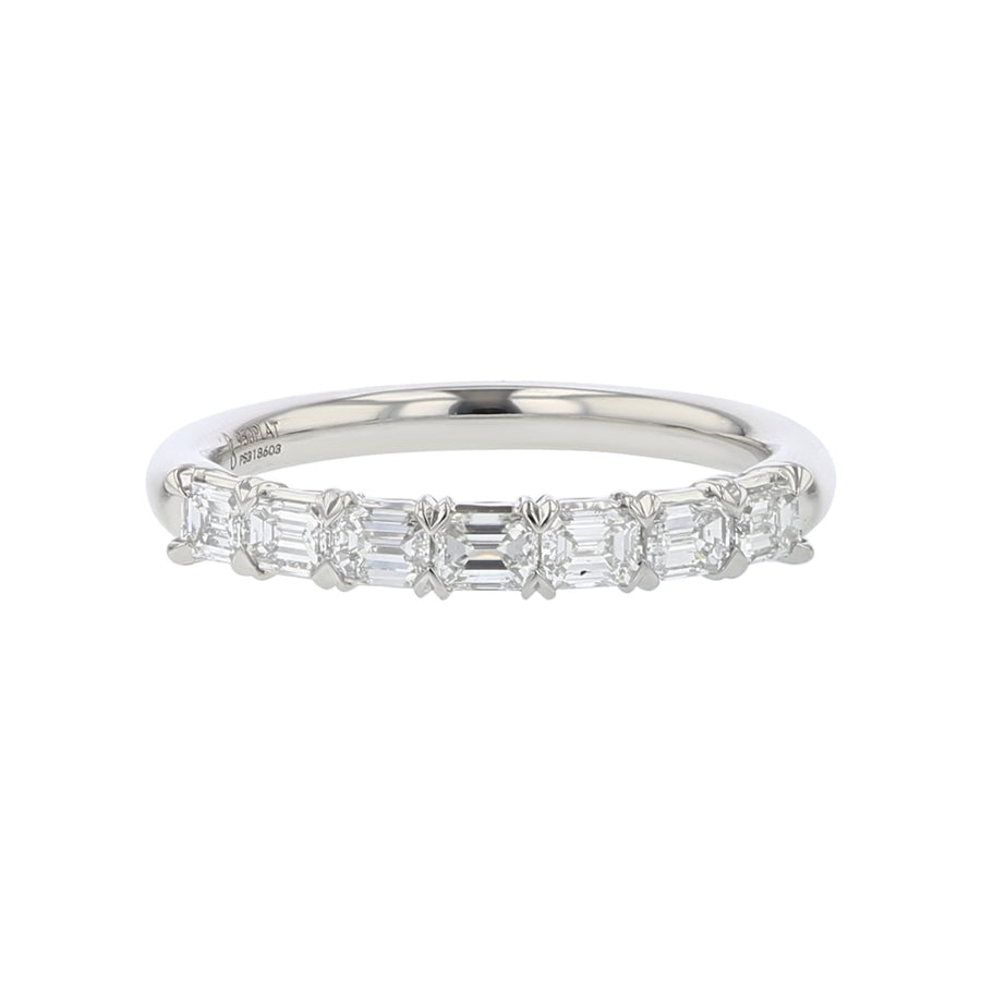 Grand Aire Petite Emerald Cut Diamond Partway Band in Platinum, Size 6