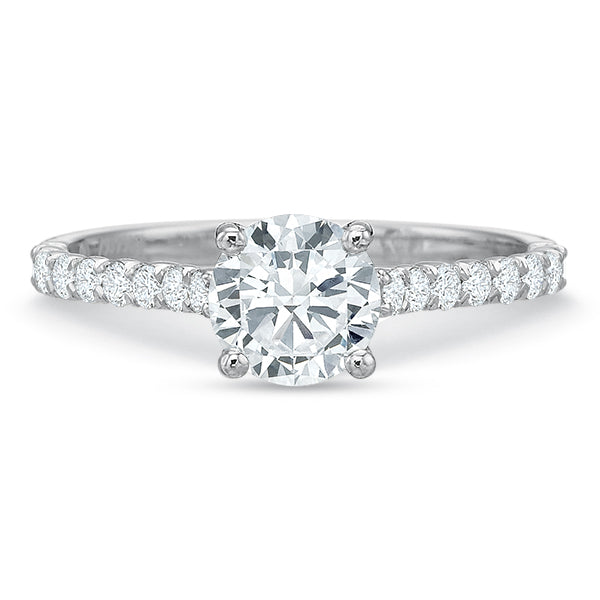 New Aire 0.26ct Diamond 4 Prong Solitaire Semi Mount Ring in 18K White Gold and Platinum with 1.00ct Round CZ Center, size 6