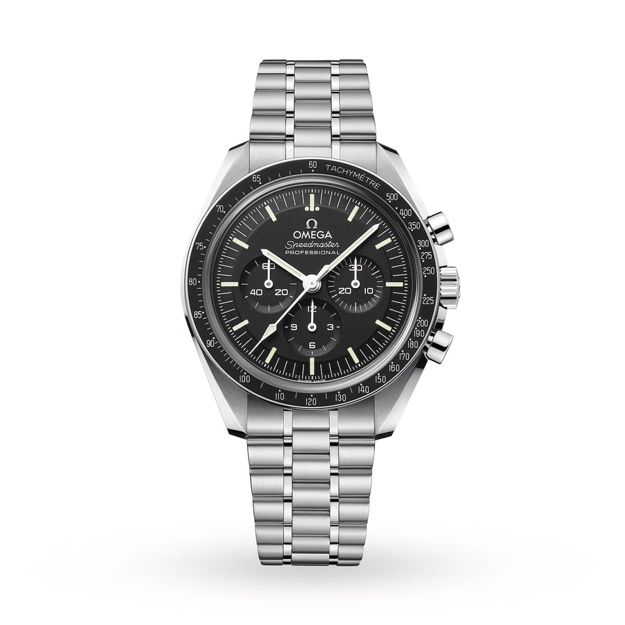 42mm Speedmaster Moonwatch Professional Watch with Black Dial in Stainless Steel, Bracelet