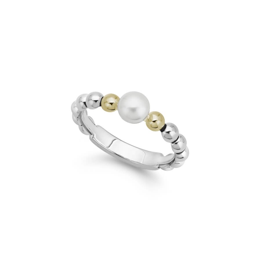 Pearl Luna Stack Ring in Sterling Silver and 18K Yellow Gold, Size 7