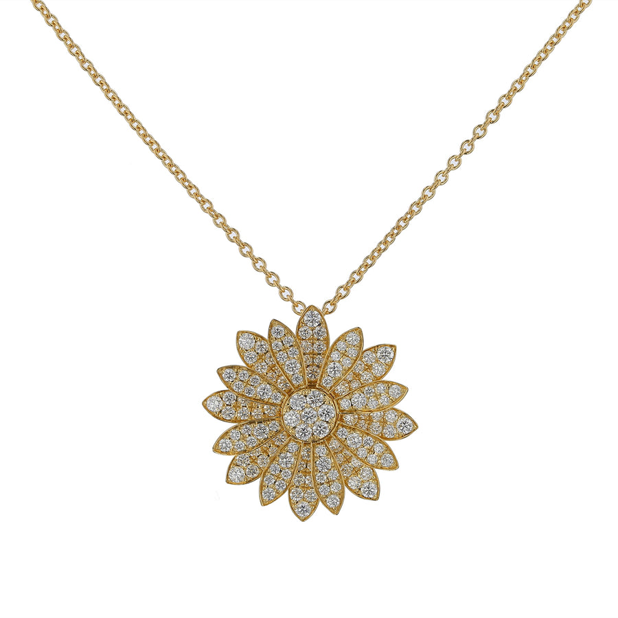 Diamond Margherita Flower Pendant in 18K Yellow Gold on Chain, 18in