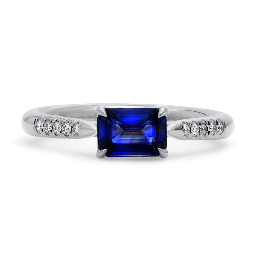 Grand Nouveau Sapphire and Diamond Ring in 18K White Gold, Size 6.75