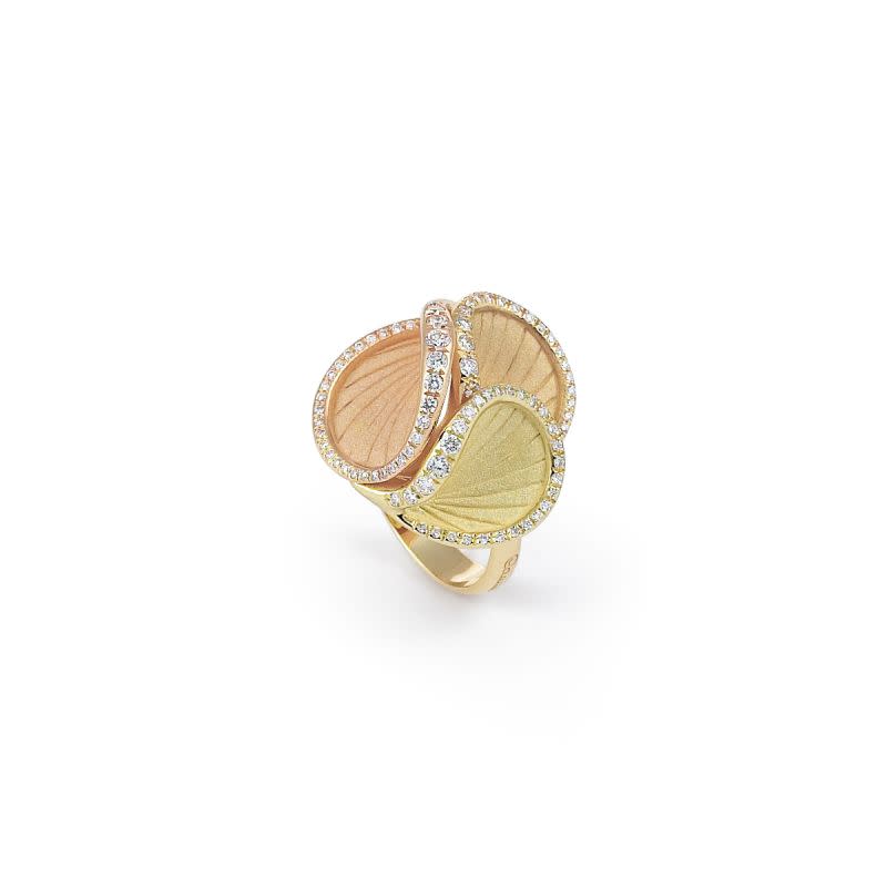 Musa 0.57ct Diamond Tricolor Ring in 18K Orange Apricot, Yellow Lemon Bamboo and Yellow Sunrise Gold, size 7