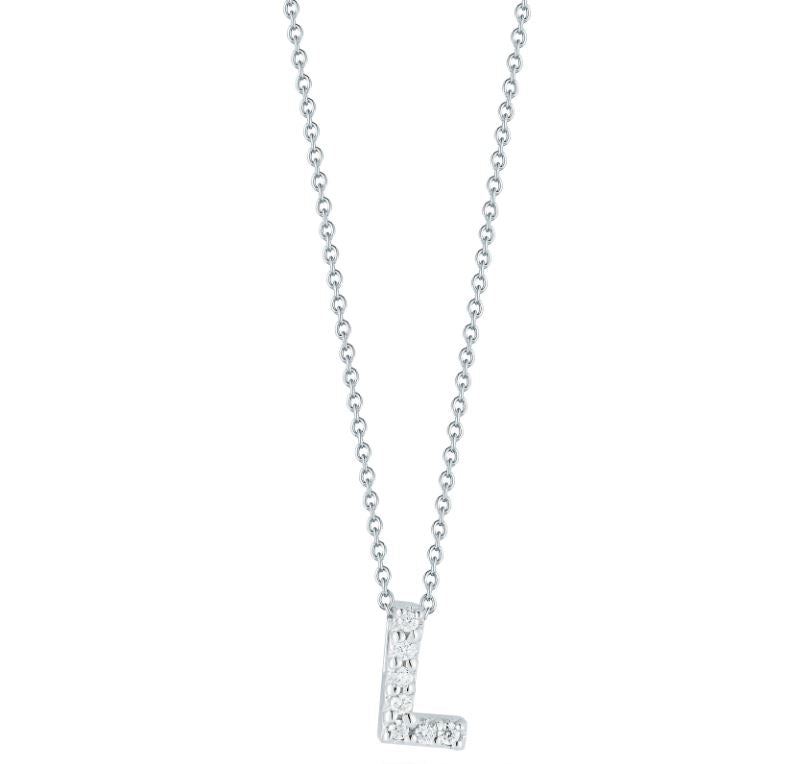 Tiny Treasures Diamond Love Letter “L” Pendant in 18K White Gold, 18in